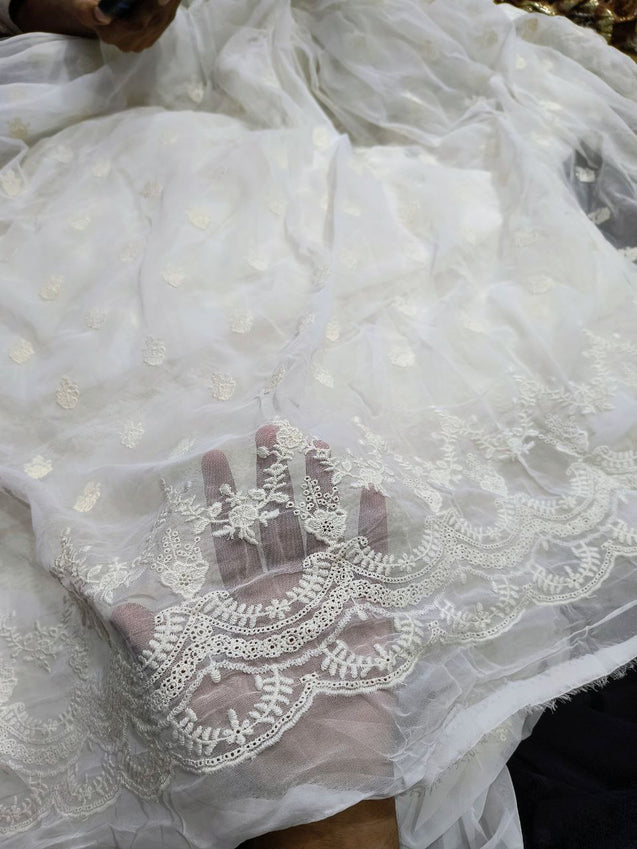 Premium Fine Chikankari Embroidery On Pure Organza FABRIC (Big WIDTH!!)