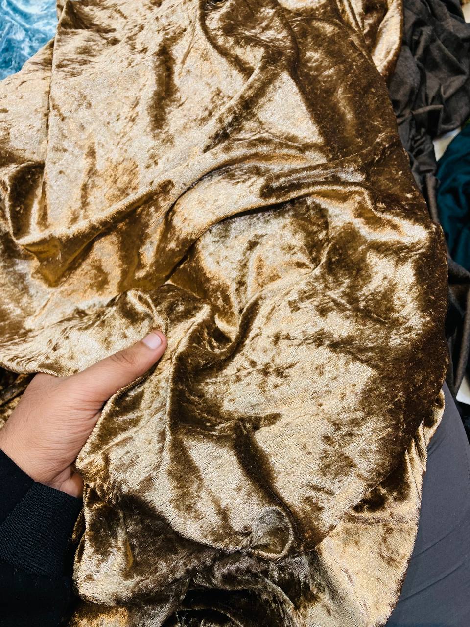 Most Premium Dimond ICE Velvet FABRIC - Brown Beige (Big WIDTH!!)