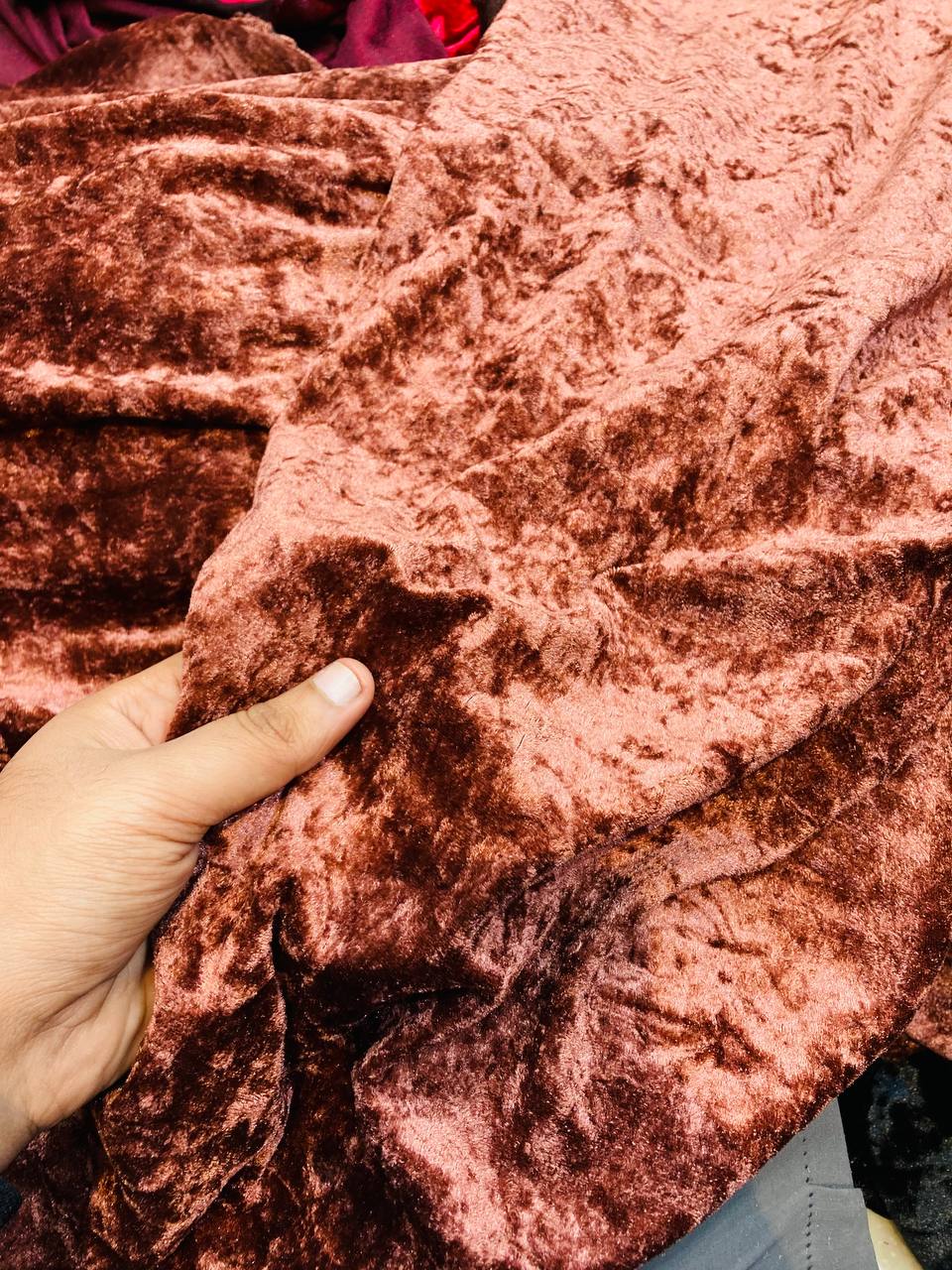Most Premium Dimond ICE Velvet FABRIC - Reddish Pink (Big WIDTH!!)