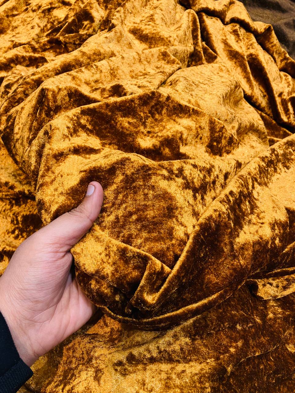 Most Premium Dimond ICE Velvet FABRIC - Mustard Gold (Big WIDTH!!)