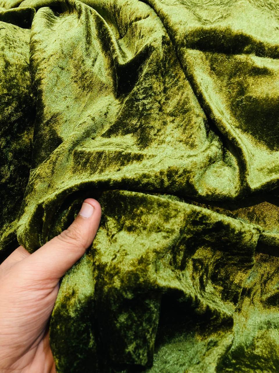 Most Premium Dimond ICE Velvet FABRIC - Mehndi GREEN (Big WIDTH!!)