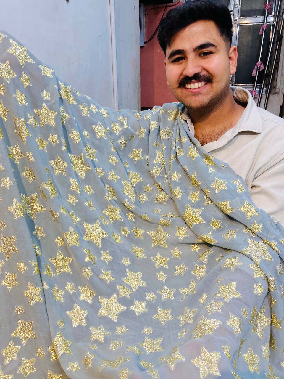 Premium Pure Viscose Georgette Fabric With Fine Zari Weaving (Big WIDTH!!)