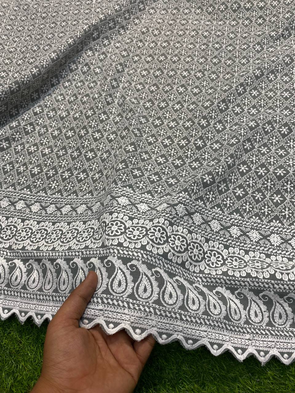 (SALE) Most Premium Cotton Fabric - Lakhnavi Embroidery