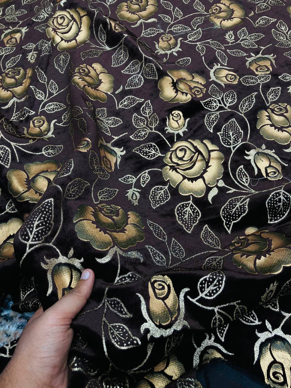 Most Premium Brasso ROSE Flower FABRIC - DARK BROWN (Big WIDTH!!)