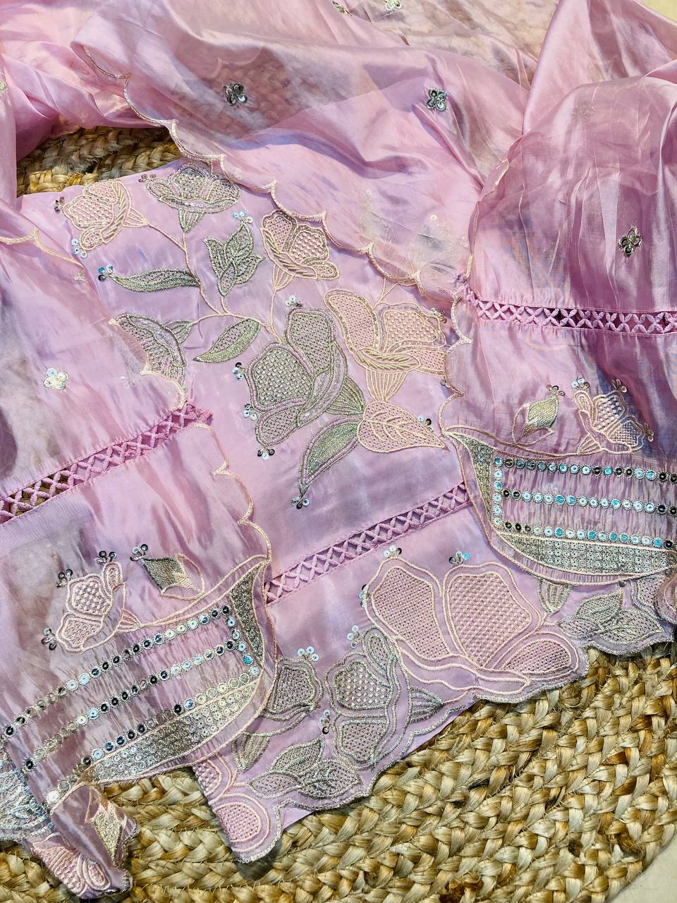 Premium Pure Heavy Pakistani Suit On Soft Organza Suit With Handwork (Complete Suit With Bottom & Dupatta)