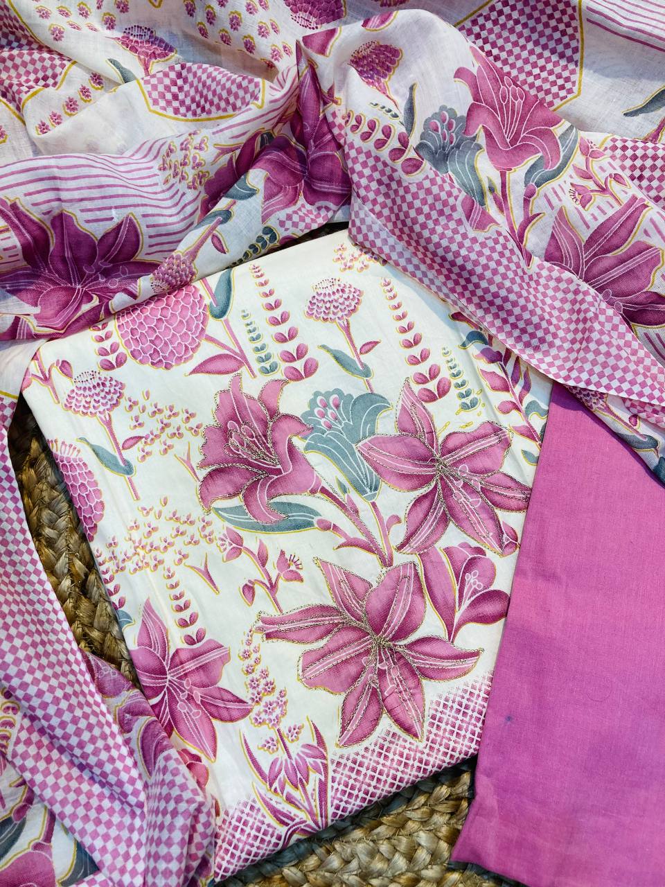 Premium Pure Cotton FABRIC Printed Pakistani Suit (Complete Suit With Bottom & Dupatta)