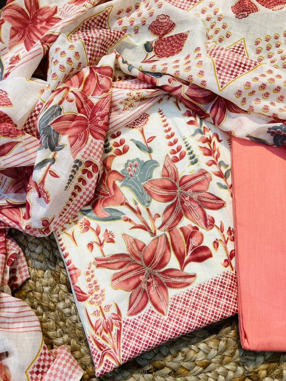 Premium Pure Cotton FABRIC Printed Pakistani Suit (Complete Suit With Bottom & Dupatta)