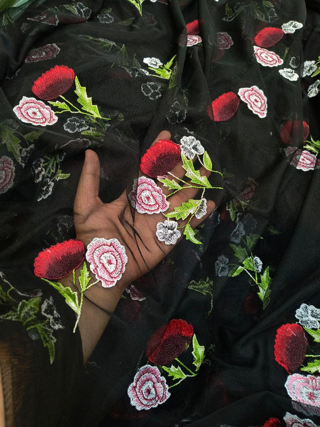 Premium Fine Thread Embroidery On Imported Net FABRIC