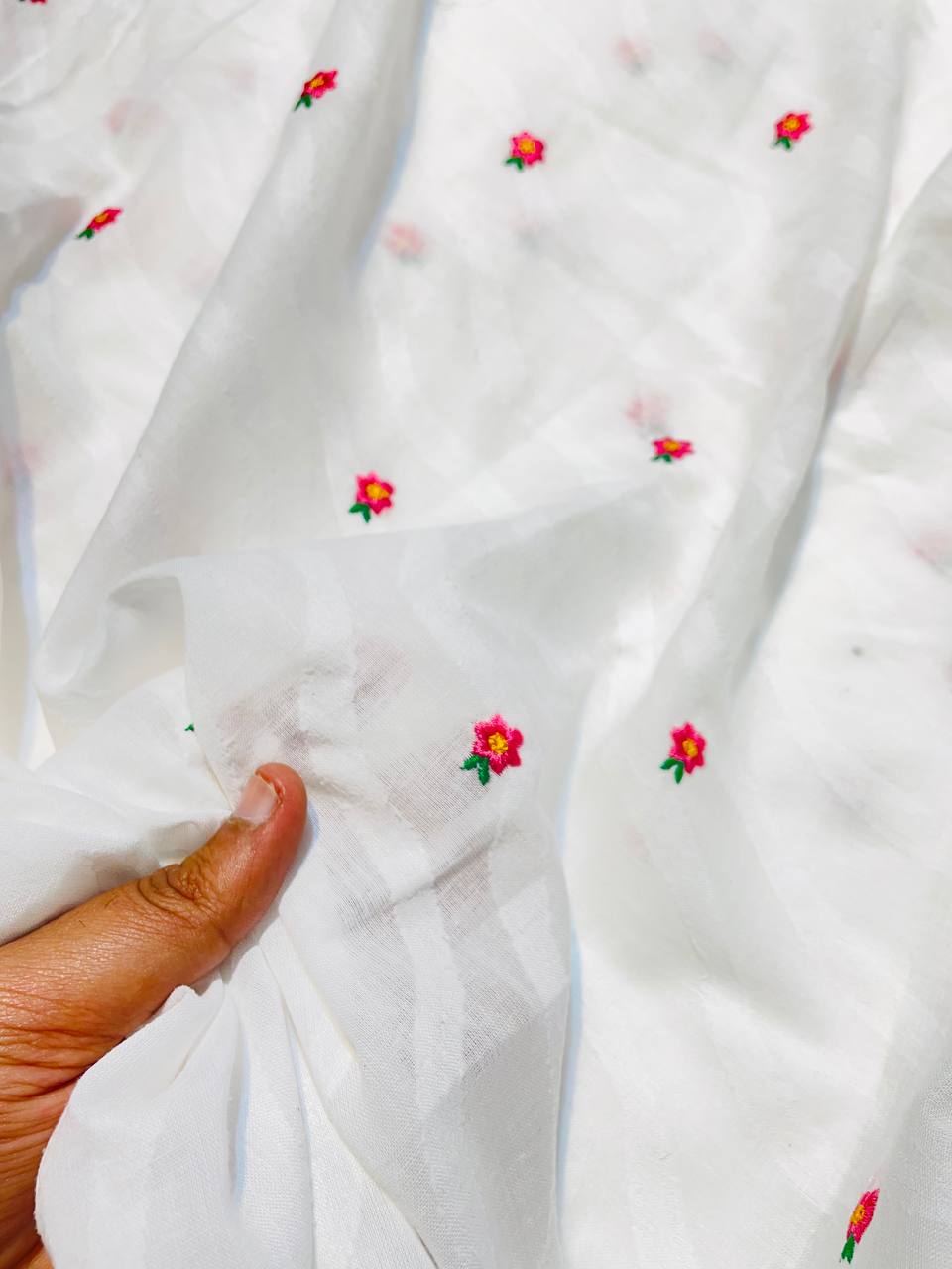 Most Premium Export Quality Of Pure Self Weaving Cotton FABRIC With Fine Embroidery Work (DYEABLE)