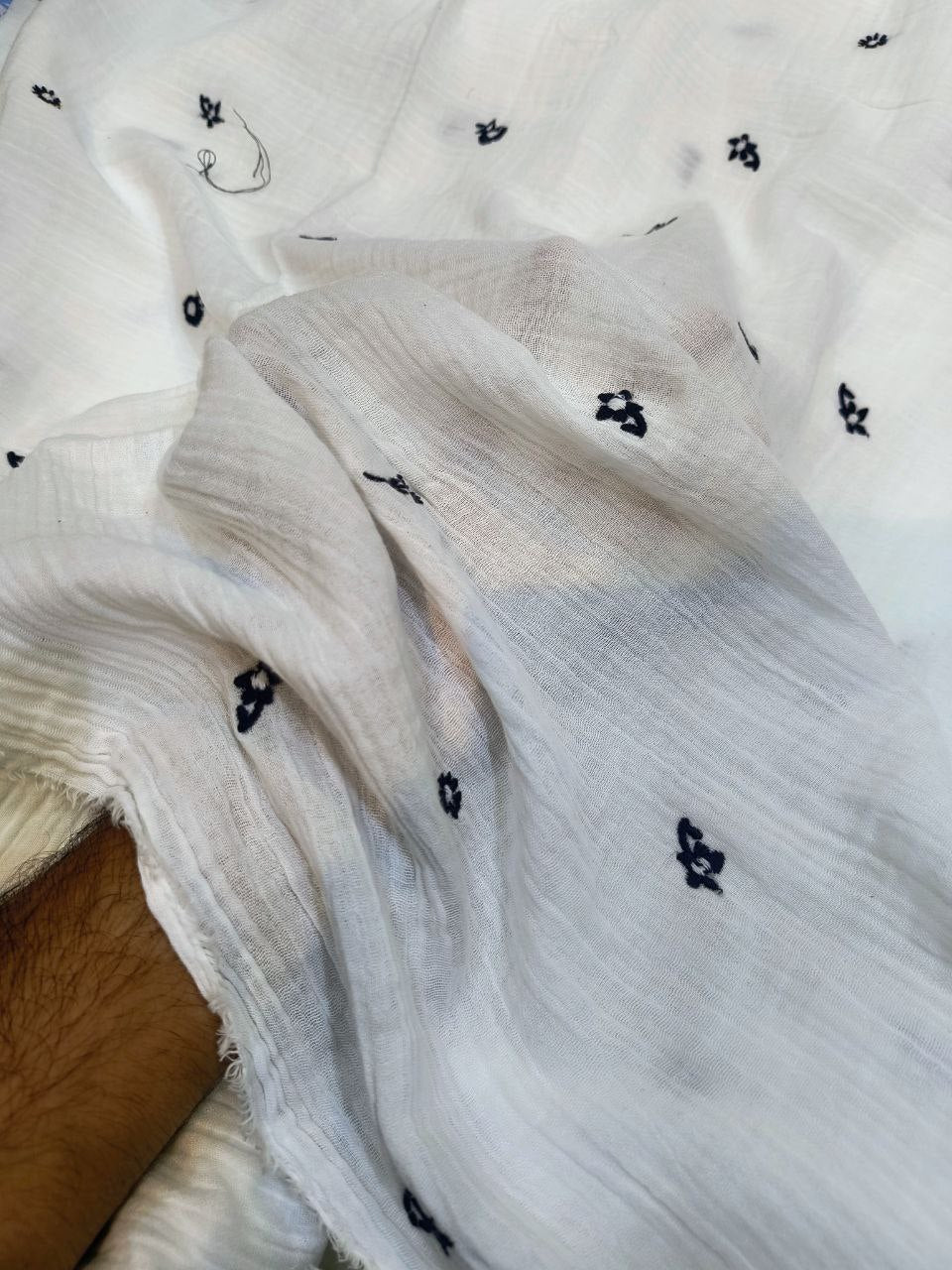 Premium Fine Thread Embroidery On Pure Double Cloth FABRIC (Big WIDTH!!) (Dyeable Also)