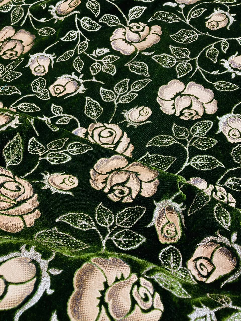 Most Premium Brasso ROSE Flower FABRIC - MEHNDI GREEN (Big WIDTH!!)