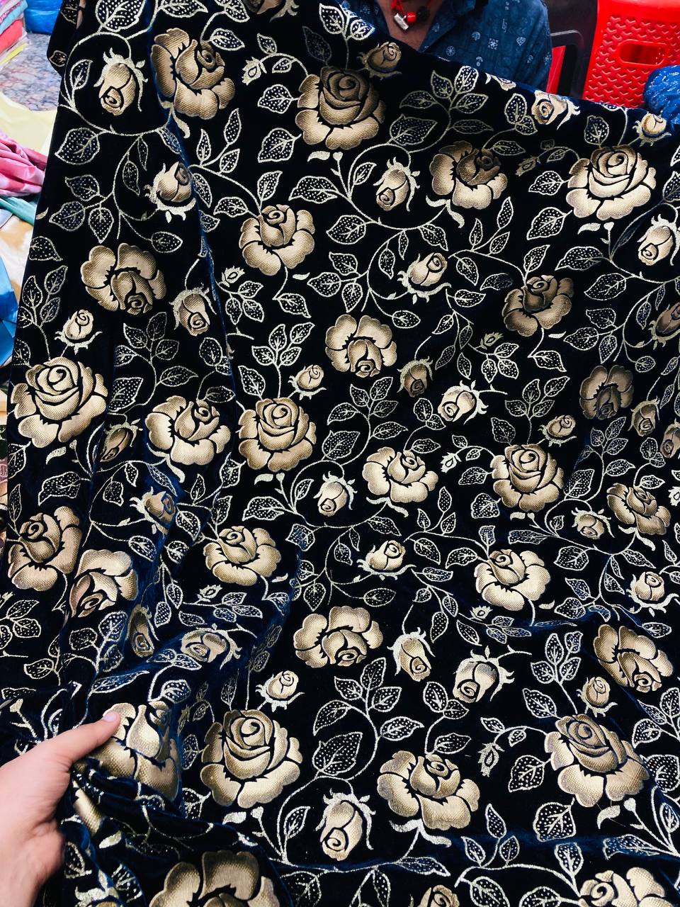 Most Premium Brasso ROSE Flower FABRIC - DARK BLUE (Big WIDTH!!)