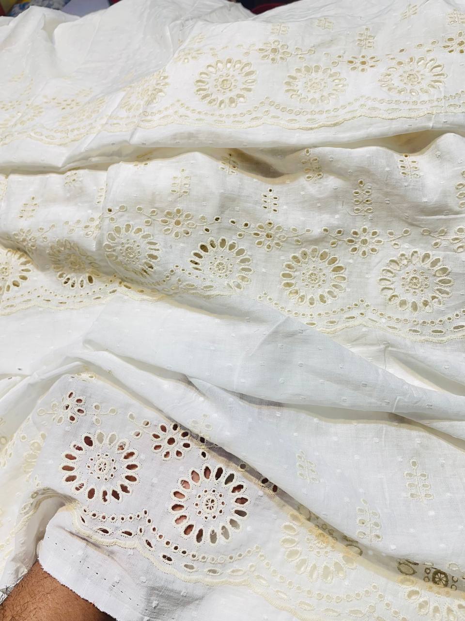 Most Premium Export Quality Of Pure Cotton FABRIC With Fine Chikankari Work (Big WIDTH!!)