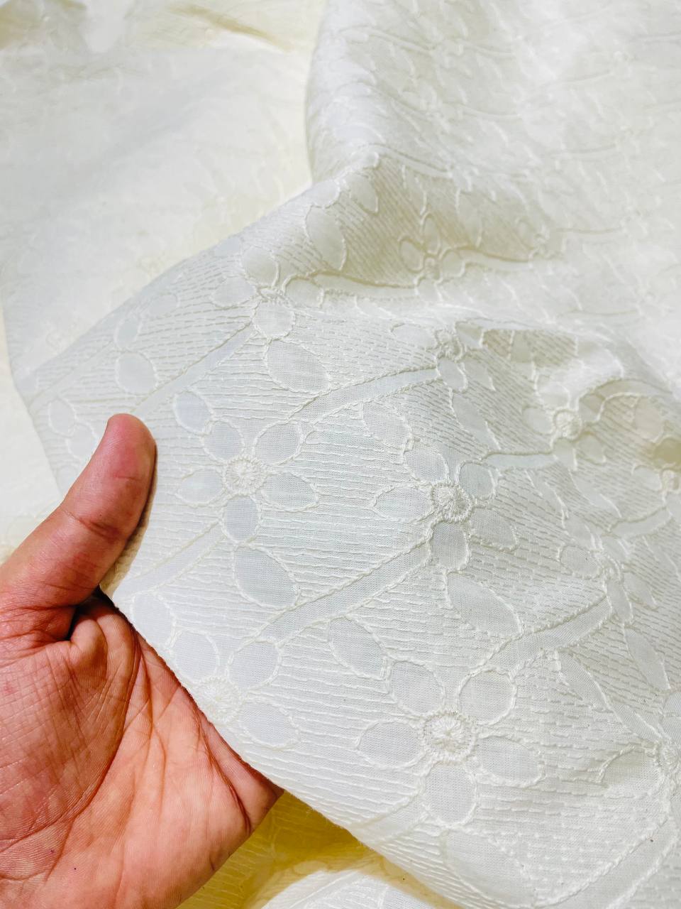 Most Premium Pure Cotton FABRIC With Fine Resham Thread Work (Big WIDTH!!) (DYEABLE)