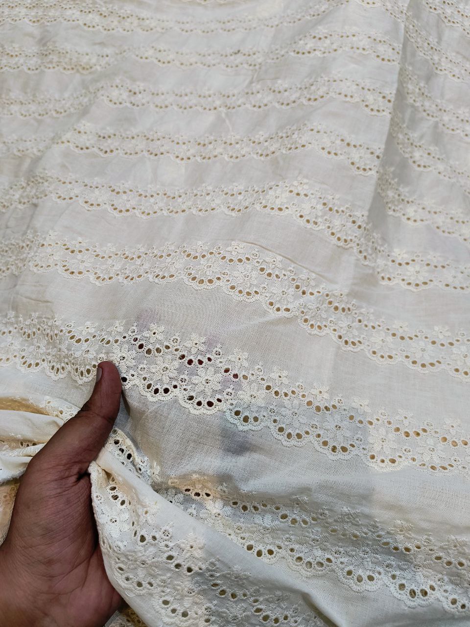 Premium Fine Hakuba Chikankari Embroidery On Pure Cotton FABRIC (Big WIDTH!!) (Dyeable Also)