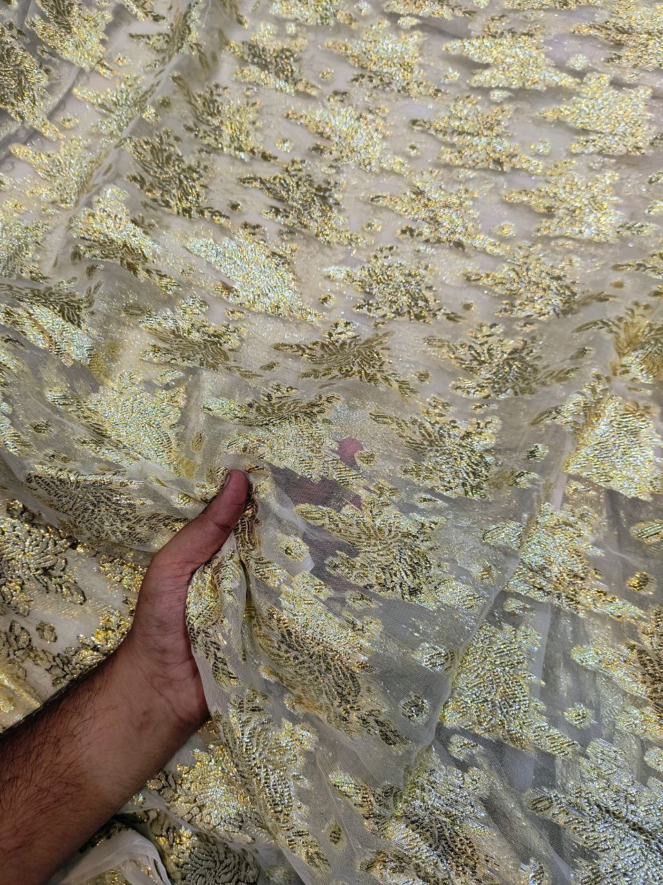 Premium Pure Viscose Georgette Fabric With Fine Zari Weaving (Big WIDTH!!) (Dyeable ALSO)