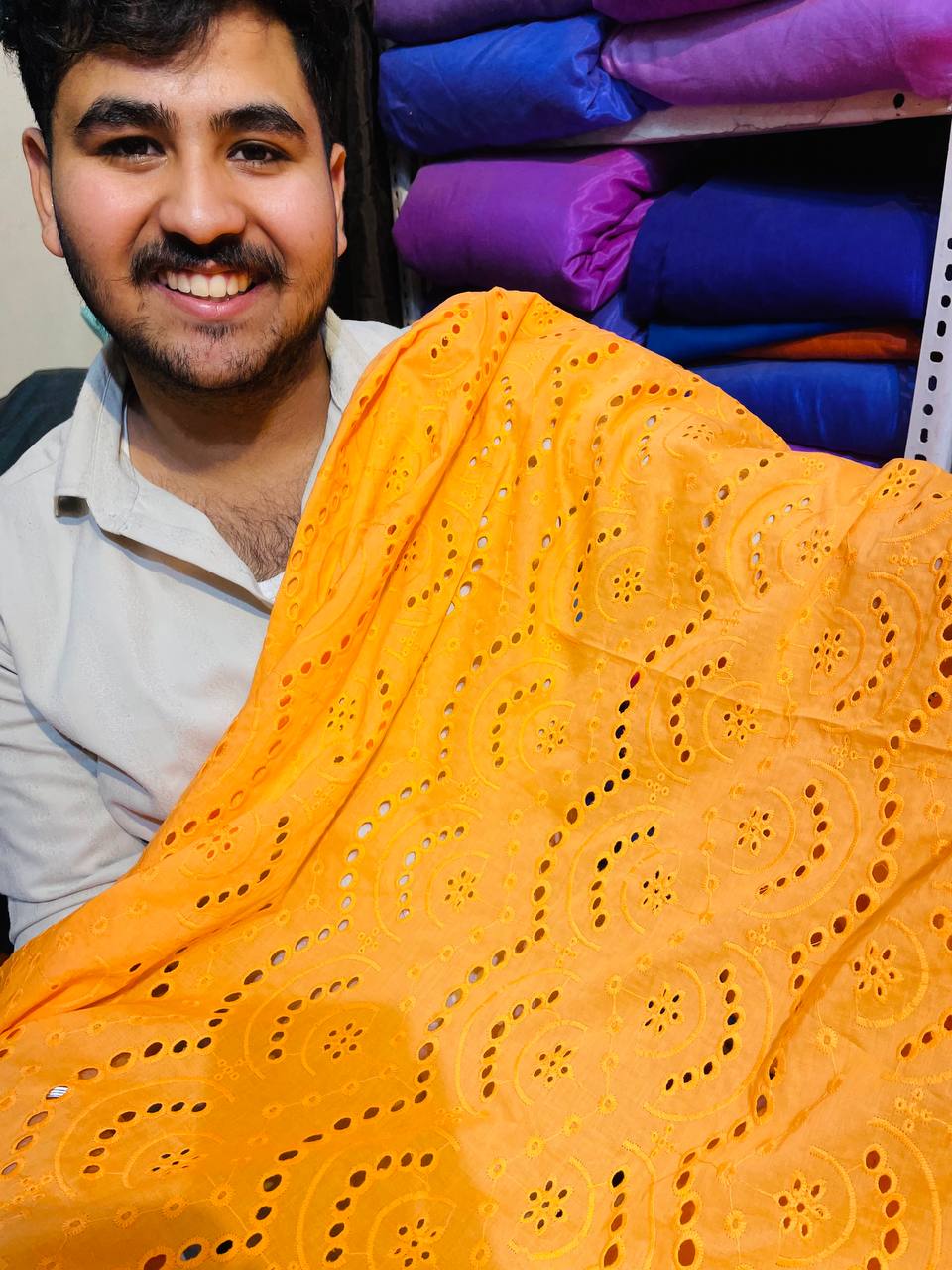 Premium Fine Chikankari Hakuba Work On Pure Cotton Printed FABRIC (Big WIDTH!!)