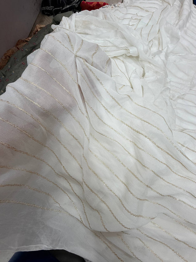 Premium Pure Viscose Georgette FABRIC With Fine Sequin Embroidery (DYEABLE Also)  (Big WIDTH!!)
