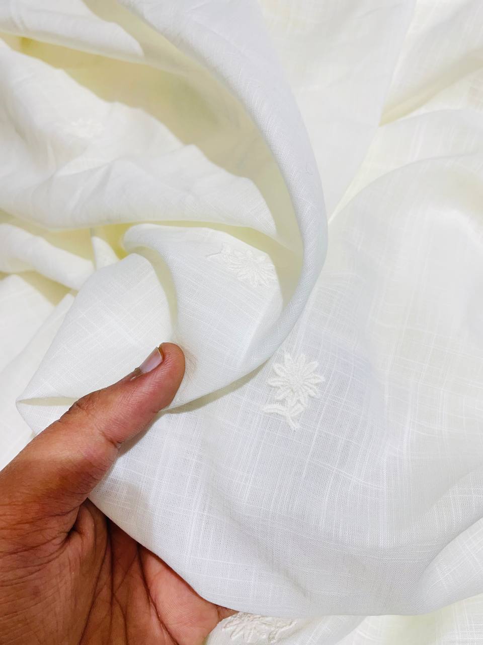 Premium Pure Fine Thread Embroidery On Pure Linen Cotton FABRIC (Big WIDTH!!) (DYEABLE)