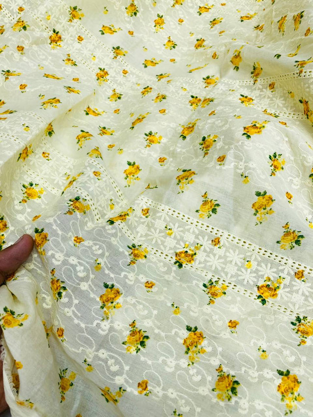 Most Premium Pure Cotton Hakuba Chikankari Printed Fabric (Big WIDTH!!)