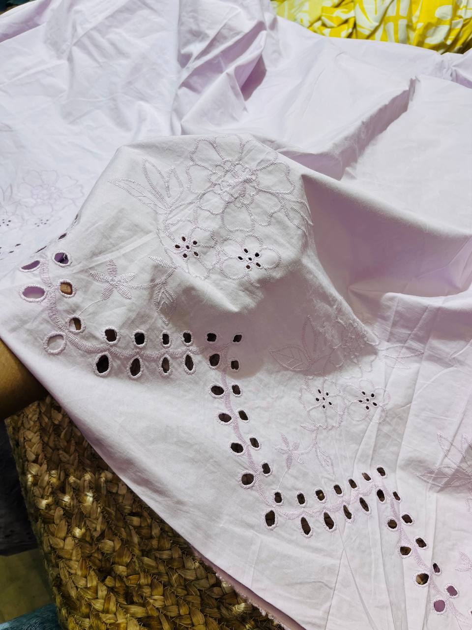 Premium Pure Cotton Fabric With Fine Hakuba Chikankari Embroidery (Big WIDTH!!)