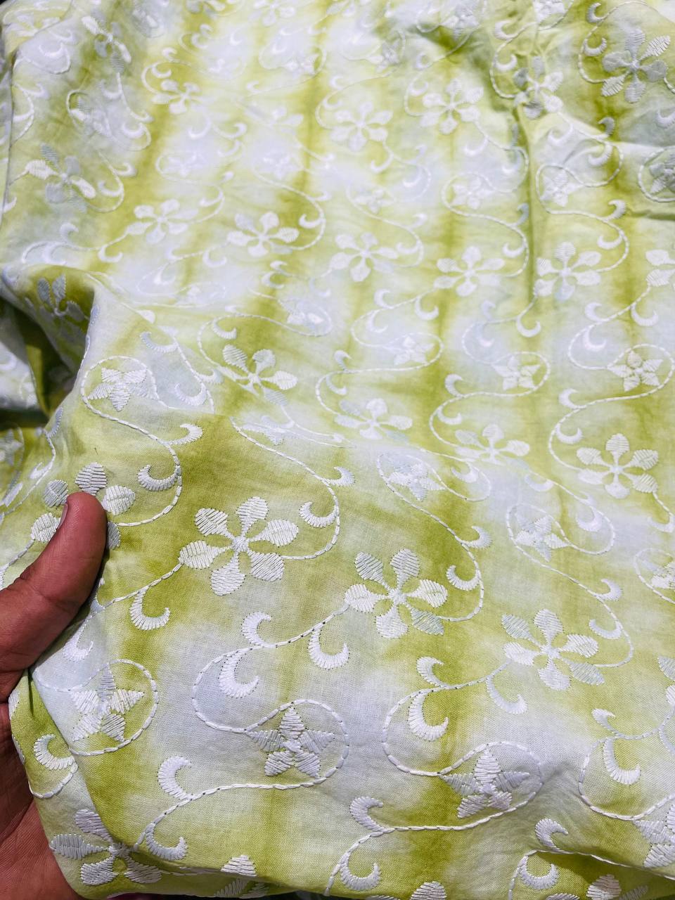 Most Premium Chikankari Hakuba Embroidery On Pure Tie & DYE Cotton FABRIC (Big WIDTH!!)