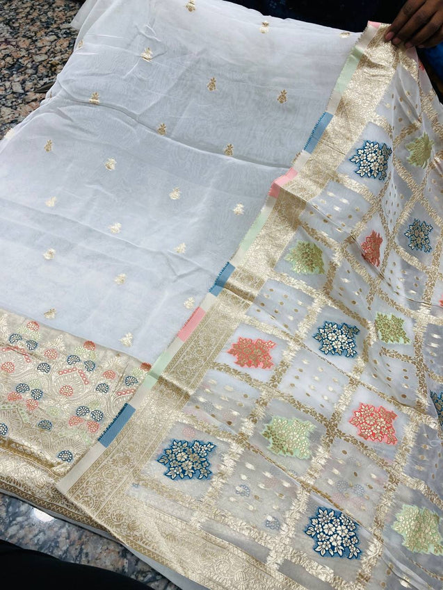 Most Premium Quality Of Suits - Tissue Organza Silk Dyeable  ( Complete Suit With SALWAAR)