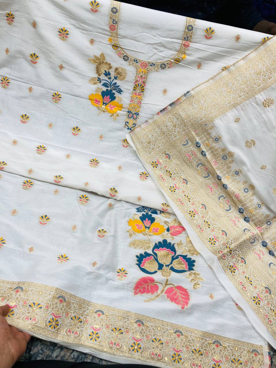 Most Premium Quality Of Suits - Dola Silk Dyeable  ( Complete Suit With SALWAAR)