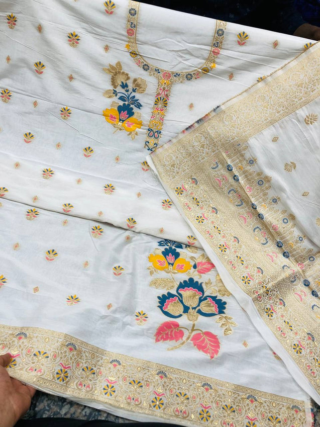 Most Premium Quality Of Suits - Dola Silk Dyeable  ( Complete Suit With SALWAAR)