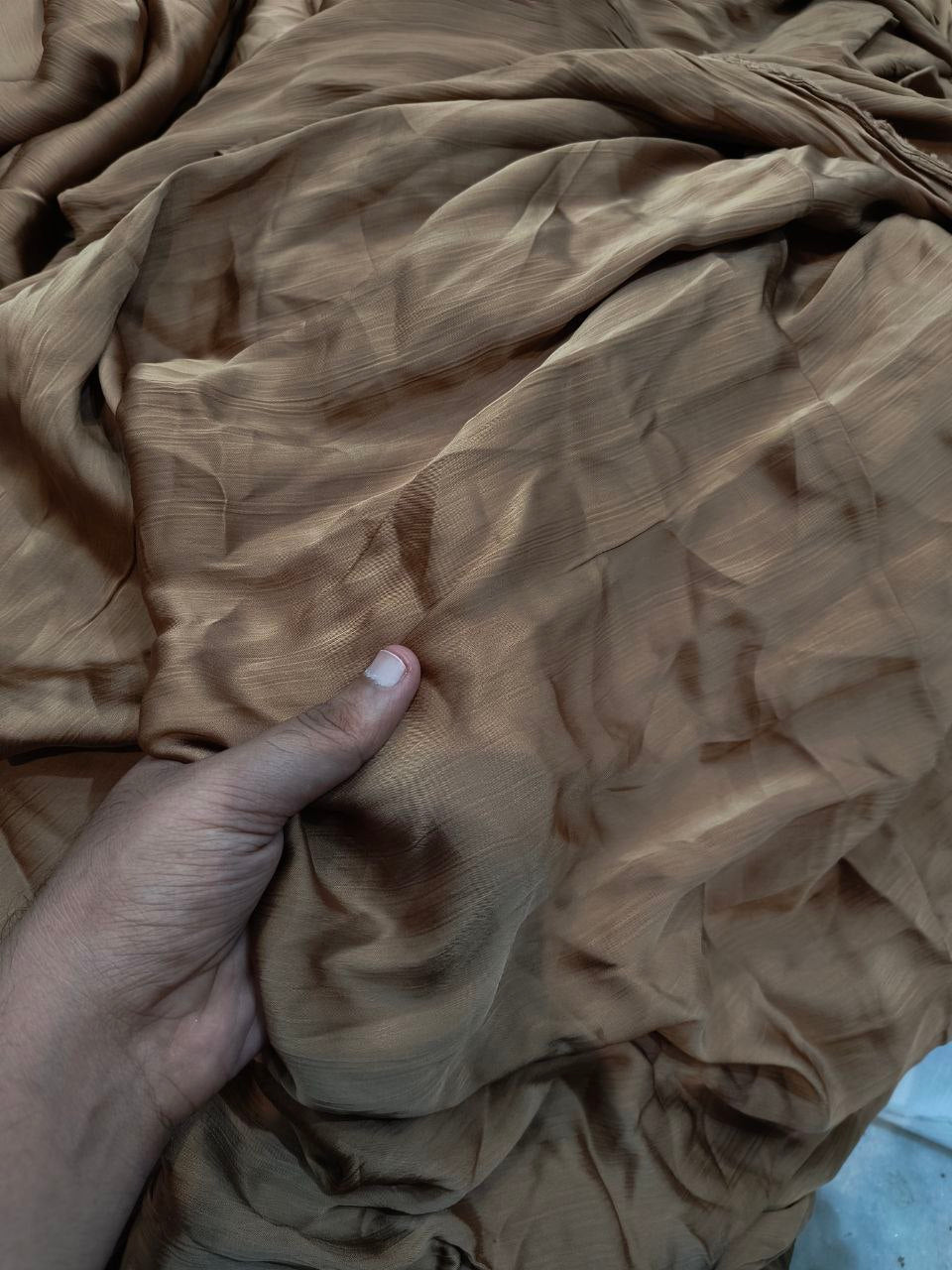 Premium Pure Modal Crushed Satin Fabric - Copper Brown Colour