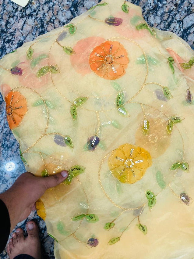 Most Premium Position Print Organza FABRIC With Fine Embroidery