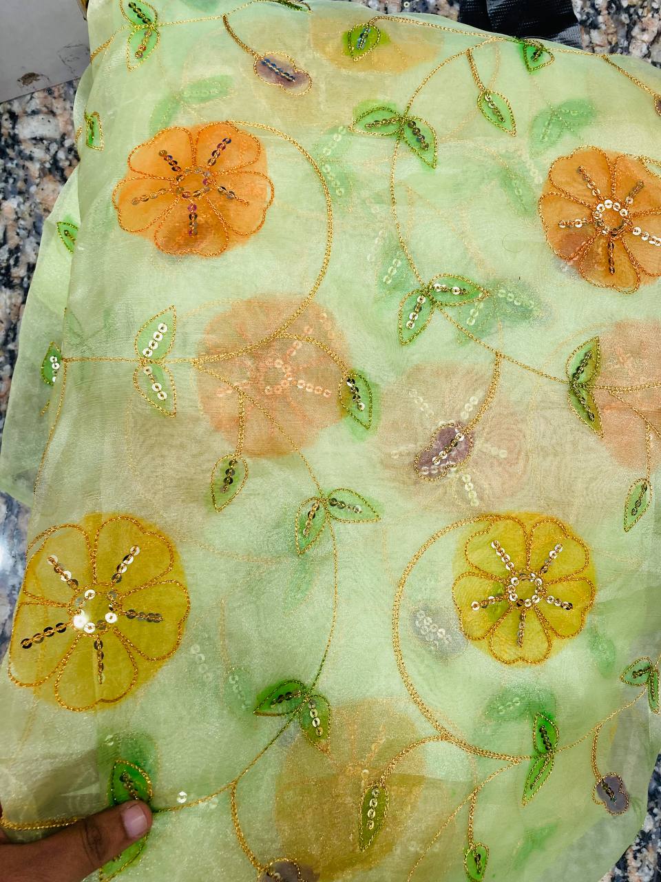 Most Premium Position Print Organza FABRIC With Fine Embroidery