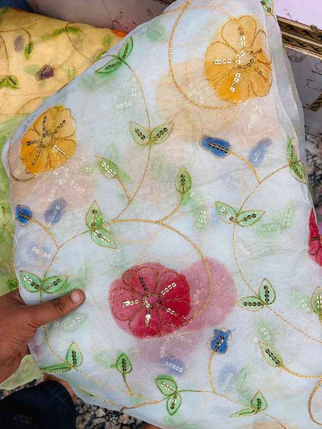 Most Premium Position Print Organza FABRIC With Fine Embroidery