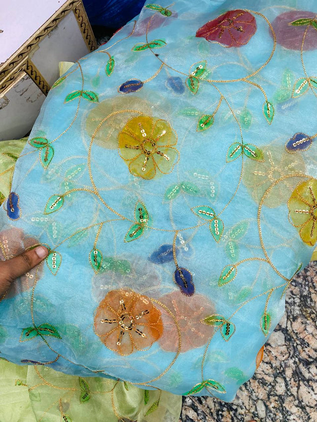 Most Premium Position Print Organza FABRIC With Fine Embroidery