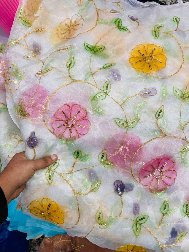 Most Premium Position Print Organza FABRIC With Fine Embroidery