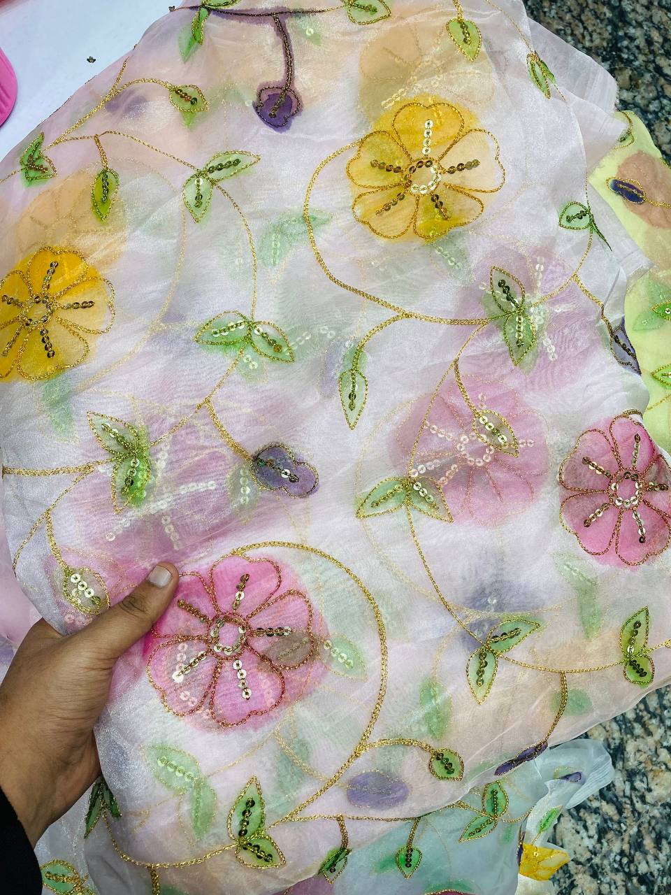 Most Premium Position Print Organza FABRIC With Fine Embroidery