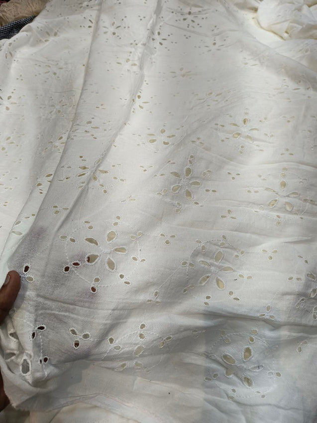 Premium Hakuba Chikankari Embroidery On Pure Cotton FABRIC (Dyeable Also) (Big WIDTH!!)