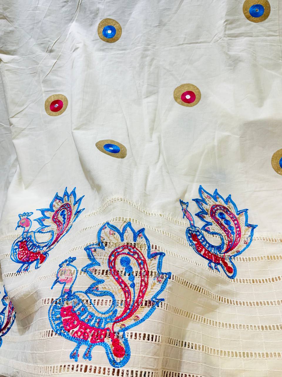 Most Premium Fine Kashmiri Thread Embroidery On Pure Chikankari Cotton FABRIC (Big WIDTH!!)