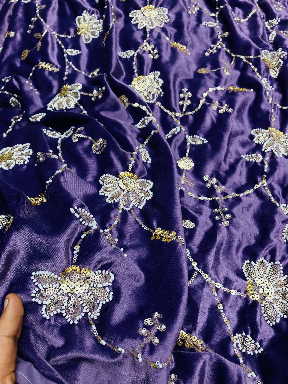 Most Premium Pure Makhmal Silk Velvet FABRIC With Fine Hand Work