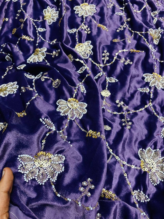 Most Premium Pure Makhmal Silk Velvet FABRIC With Fine Hand Work