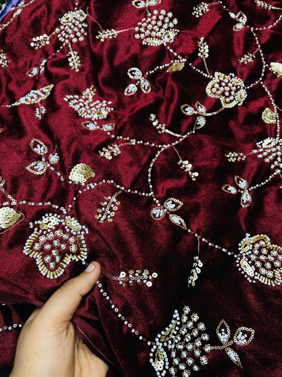 Most Premium Pure Makhmal Silk Velvet FABRIC With Fine Hand Work