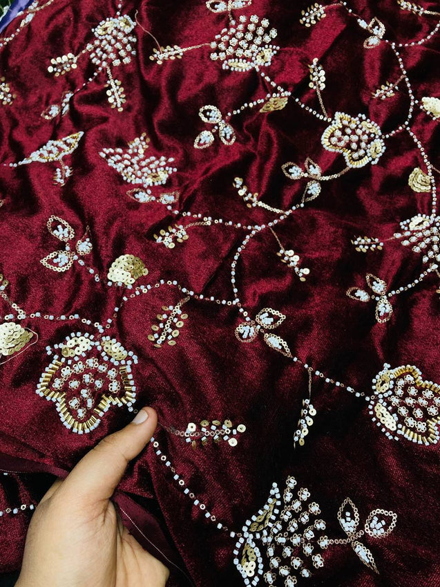 Most Premium Pure Makhmal Silk Velvet FABRIC With Fine Hand Work