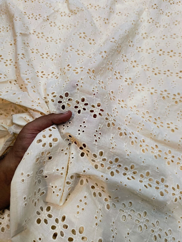 Premium Hakuba Chikankari Embroidery On Pure Cotton FABRIC (Dyeable Also) (Big WIDTH!!)