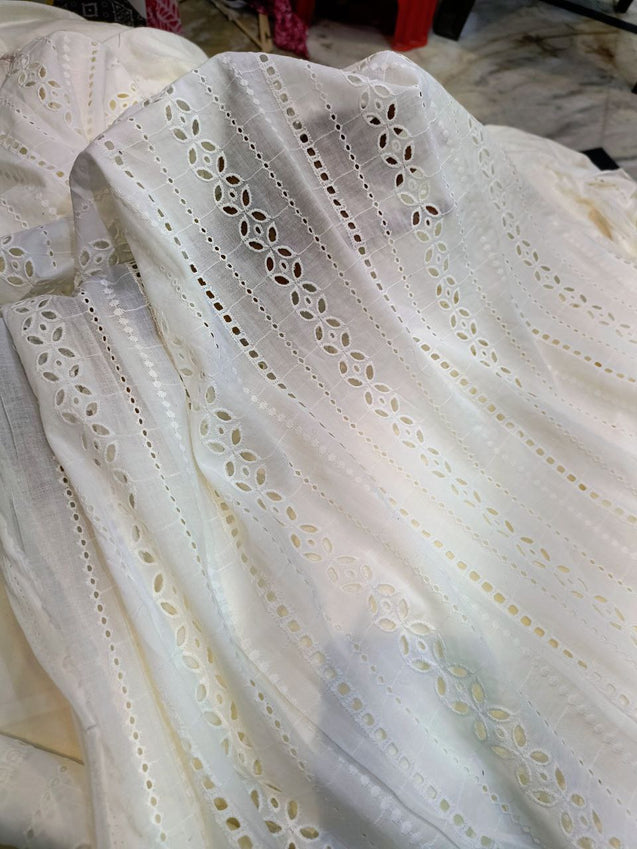 Premium Hakuba Chikankari Embroidery On Pure Cotton FABRIC (Dyeable Also) (Big WIDTH!!)