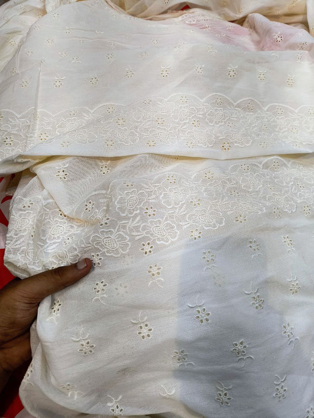 Most Premium Fine Hakuba Chikankari Embroidery On Cotton FABRIC (Dyeable Also) (Big WIDTH!!)