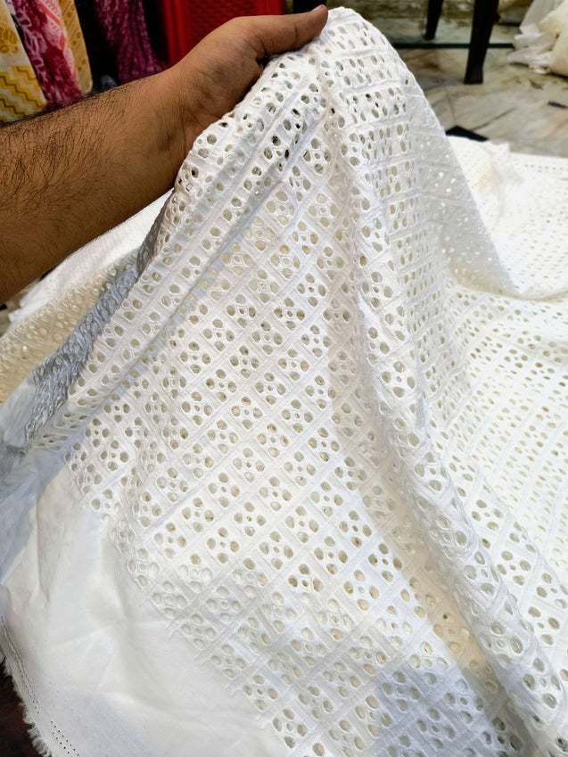 Premium Hakuba Chikankari Embroidery On Pure Cotton FABRIC (Dyeable Also) (Big WIDTH!!)