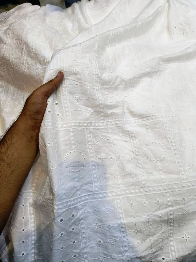 (SALE PRICES) Premium Hakuba Chikankari Embroidery On Pure Cotton FABRIC (Dyeable Also) (Big WIDTH!!)