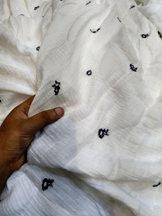 (SALE PRICES) Premium Fine Thread Embroidery On Pure Double Cloth FABRIC (Big WIDTH!!) (Dyeable Also)