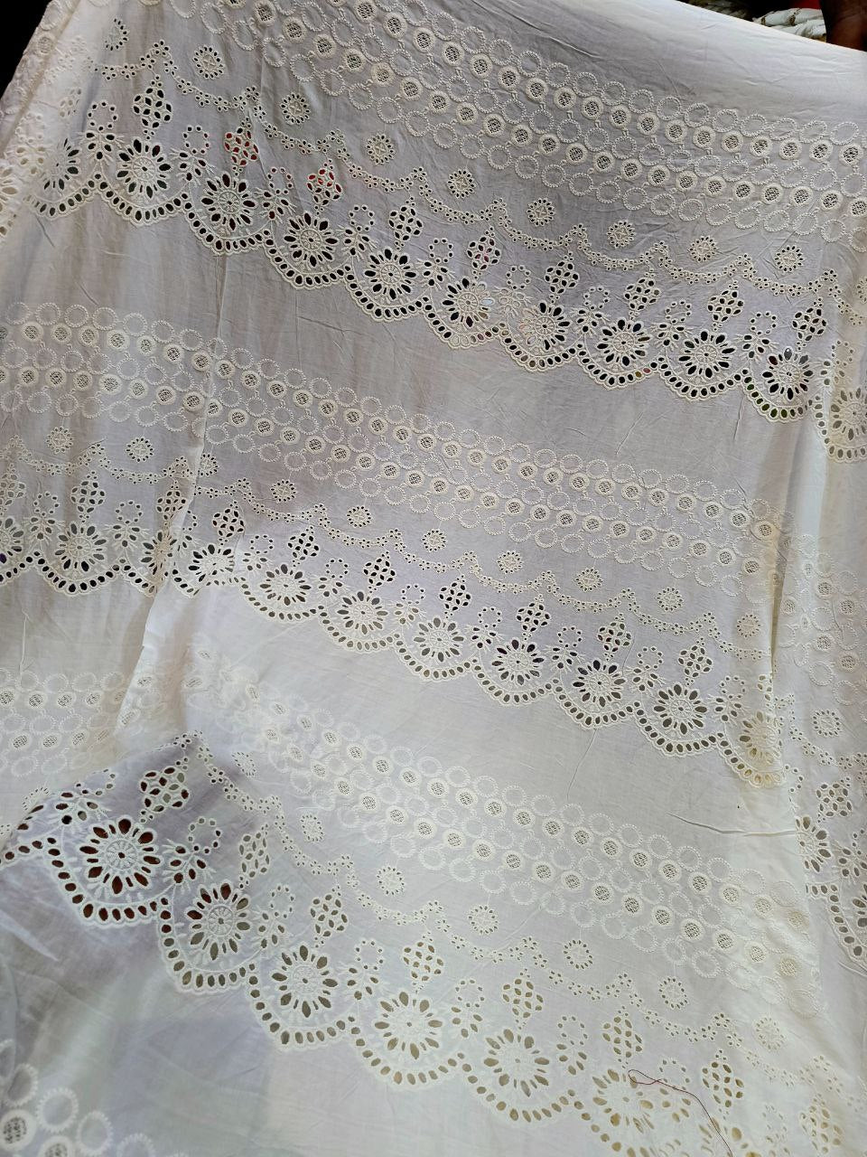 Premium Hakuba Chikankari Embroidery On Pure Cotton FABRIC (Big WIDTH!!) (DYEABLE ALSO)