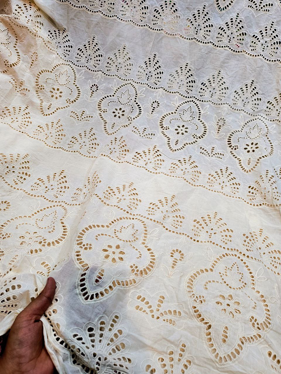 Premium Hakuba Chikankari Embroidery On Pure Cotton FABRIC (Big WIDTH!!) (DYEABLE ALSO)